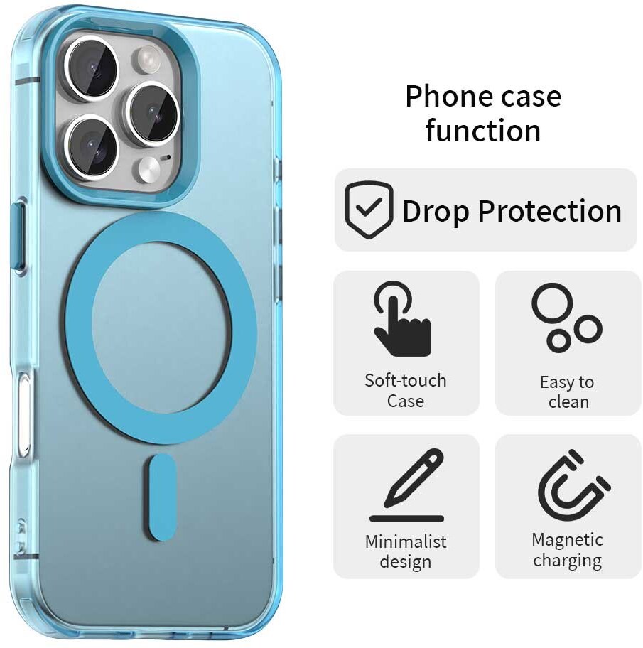 Apple iPhone 16 Pro Hoesje MagSafe Backcover Semi-Transparant & Blauw afbeelding 6