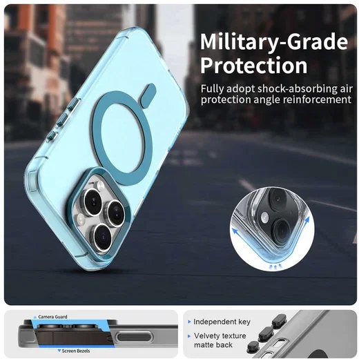 Apple iPhone 16 Pro Hoesje MagSafe Backcover Semi-Transparant & Blauw afbeelding 2