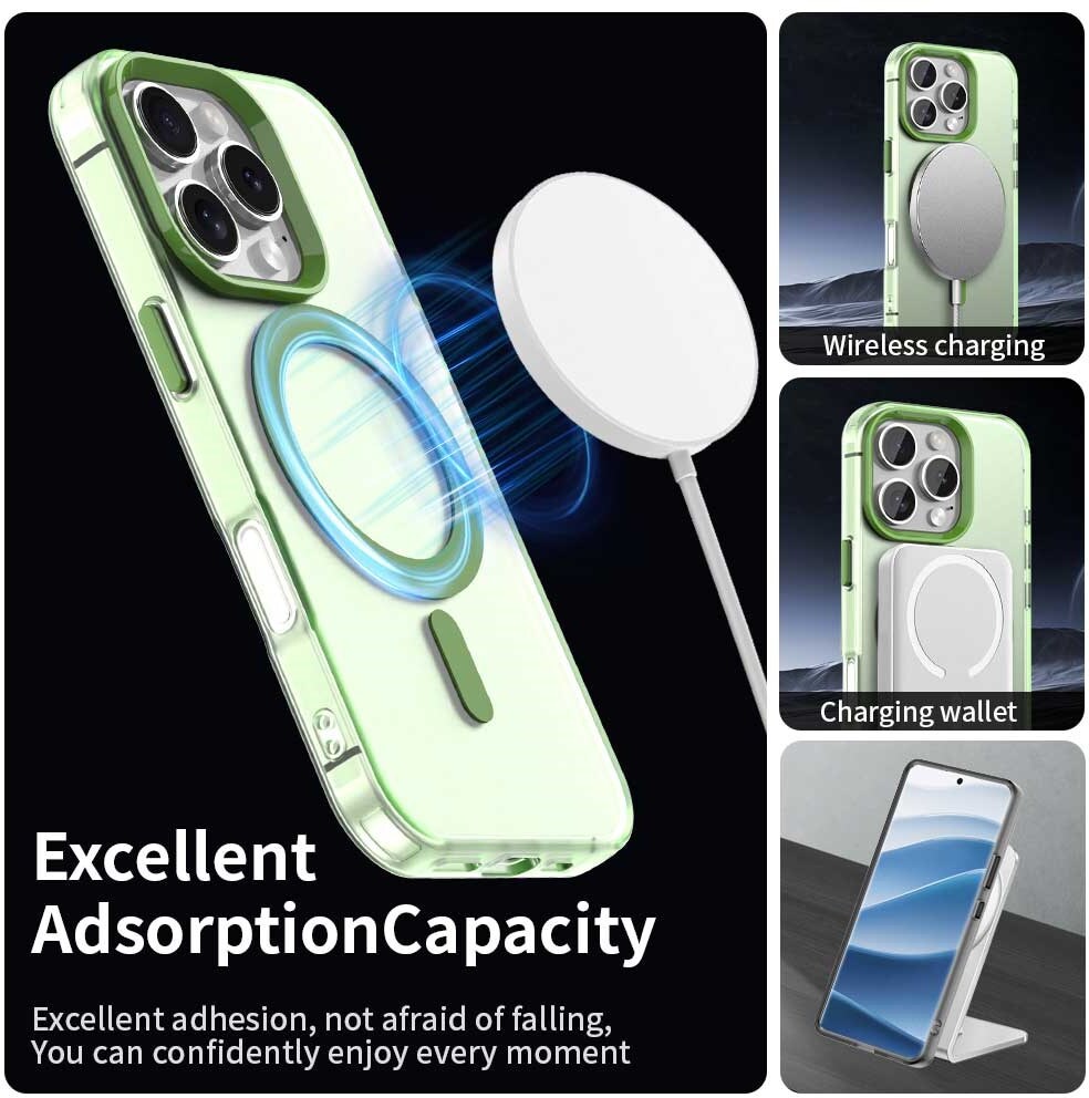 Apple iPhone 16 Pro Hoesje MagSafe Backcover Semi-Transparant & Groen afbeelding 5