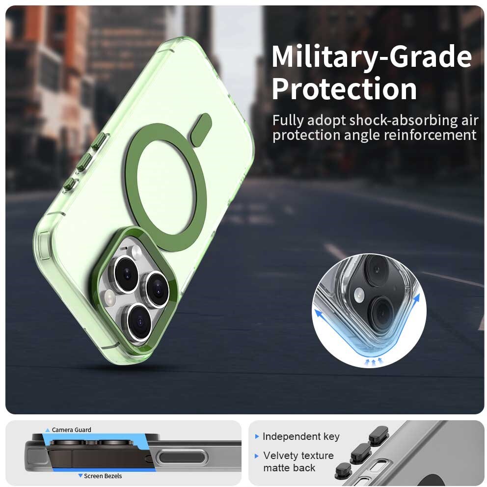 Apple iPhone 16 Pro Hoesje MagSafe Backcover Semi-Transparant & Groen afbeelding 2