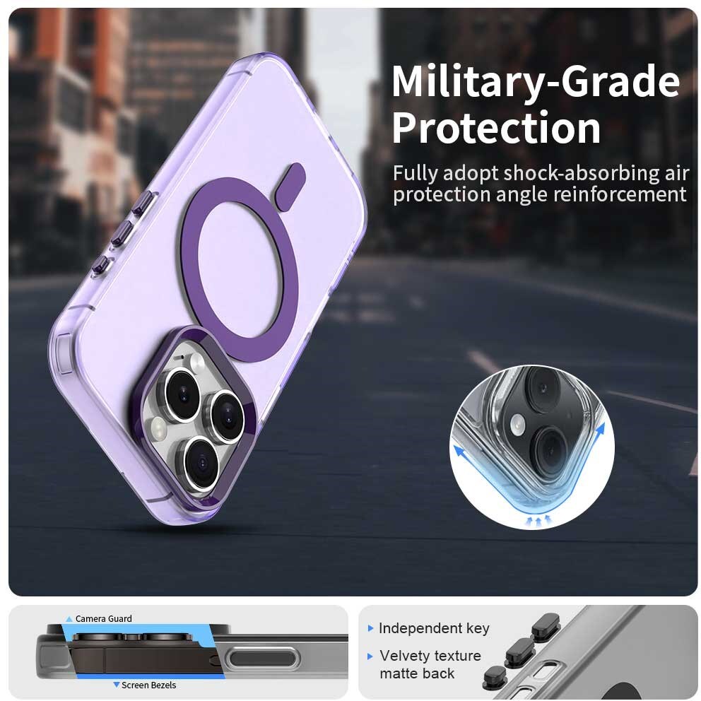 Apple iPhone 16 Pro Hoesje MagSafe Backcover Semi-Transparant & Paars afbeelding 2