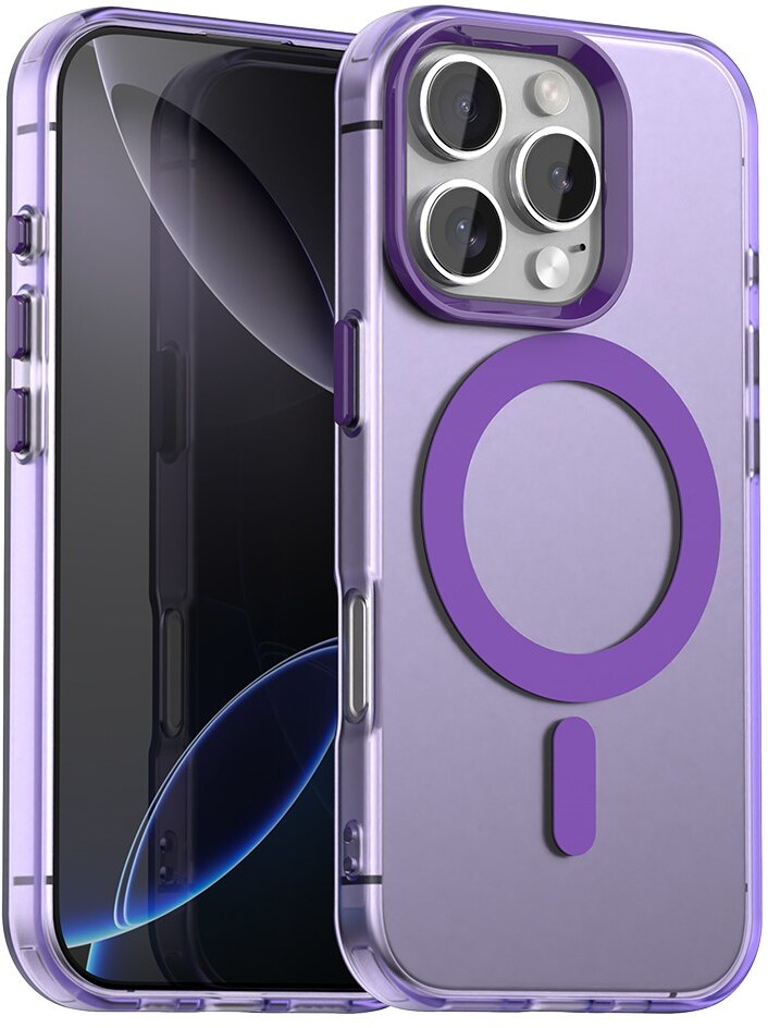 Apple iPhone 16 Pro Hoesje MagSafe Backcover Semi-Transparant & Paars afbeelding 1