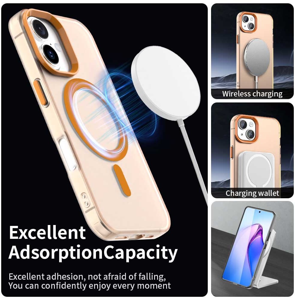 Apple iPhone 16 Plus Hoesje MagSafe Backcover Semi-Transparant & Oranje afbeelding 5