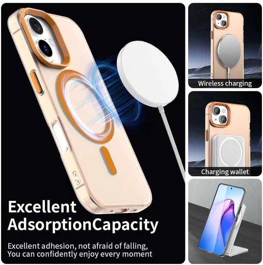 Apple iPhone 16 Plus Hoesje MagSafe Backcover Semi-Transparant & Oranje afbeelding 5