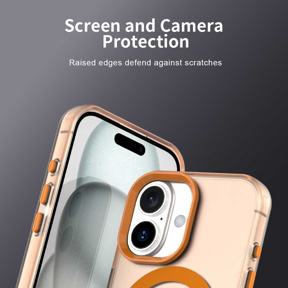 Apple iPhone 16 Plus Hoesje MagSafe Backcover Semi-Transparant & Oranje afbeelding 8