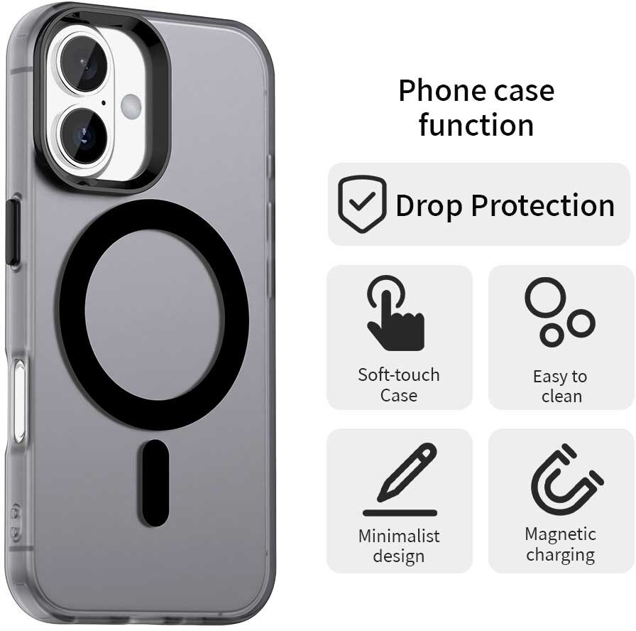 Apple iPhone 16 Plus Hoesje MagSafe Backcover Semi-Transparant & Zwart afbeelding 8