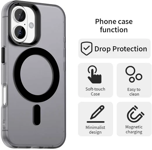 Apple iPhone 16 Plus Hoesje MagSafe Backcover Semi-Transparant & Zwart afbeelding 8