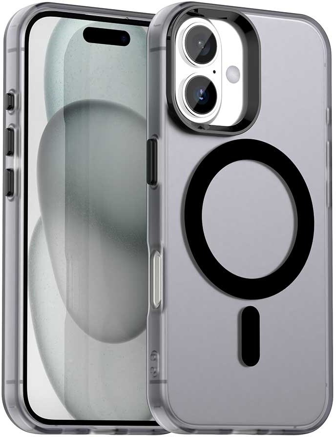 Apple iPhone 16 Plus Hoesje MagSafe Backcover Semi-Transparant & Zwart afbeelding 1