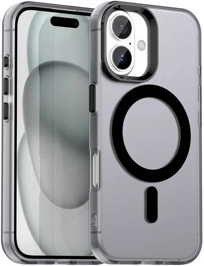 Apple iPhone 16 Plus Hoesje MagSafe Backcover Semi-Transparant & Zwart afbeelding 1