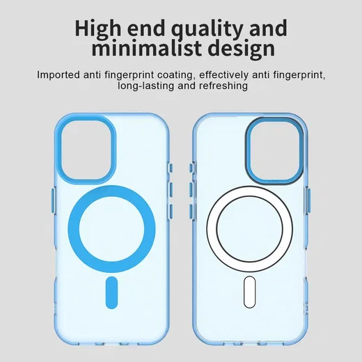 Apple iPhone 16 Plus Hoesje MagSafe Backcover Semi-Transparant & Blauw afbeelding 10
