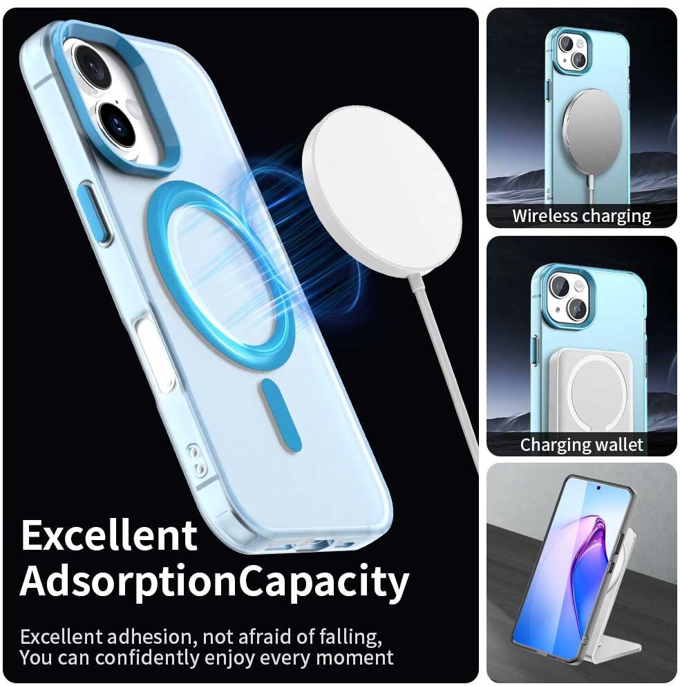 Apple iPhone 16 Plus Hoesje MagSafe Backcover Semi-Transparant & Blauw afbeelding 5