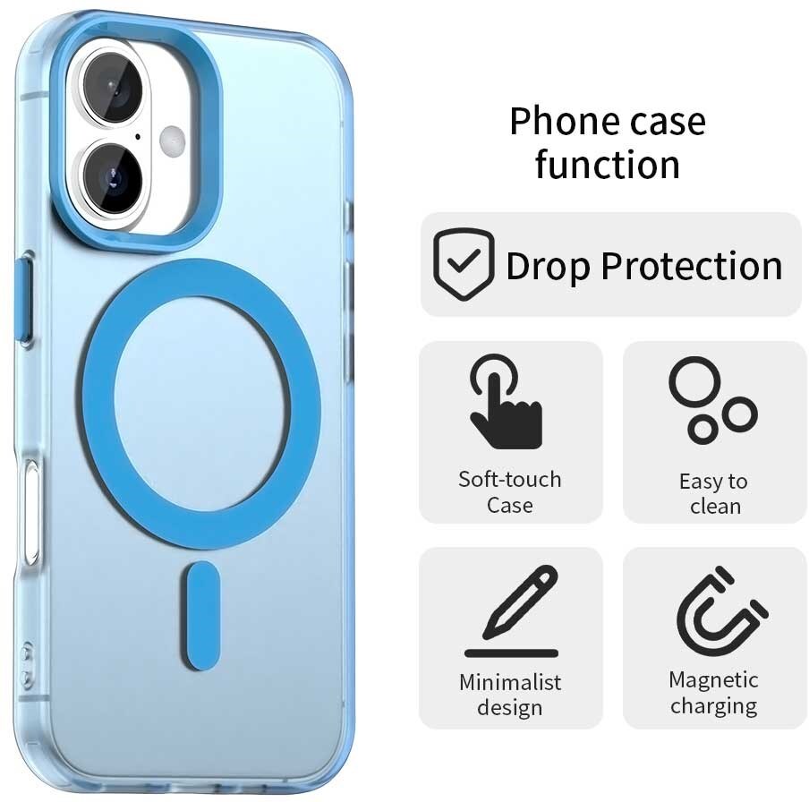 Apple iPhone 16 Plus Hoesje MagSafe Backcover Semi-Transparant & Blauw afbeelding 8