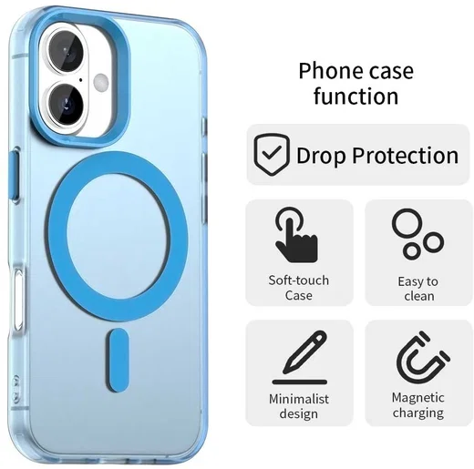 Apple iPhone 16 Plus Hoesje MagSafe Backcover Semi-Transparant & Blauw afbeelding 8