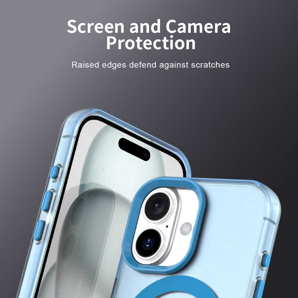 Apple iPhone 16 Plus Hoesje MagSafe Backcover Semi-Transparant & Blauw afbeelding 6