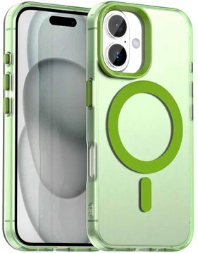 Apple iPhone 16 Plus Hoesje MagSafe Backcover Semi-Transparant & Groen