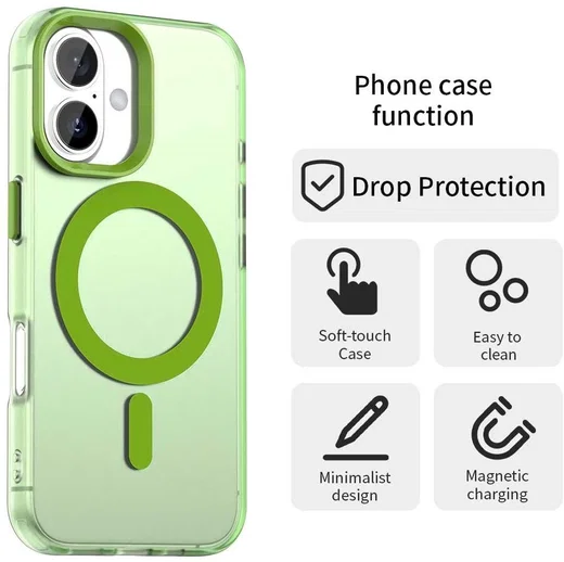 Apple iPhone 16 Plus Hoesje MagSafe Backcover Semi-Transparant & Groen afbeelding 7
