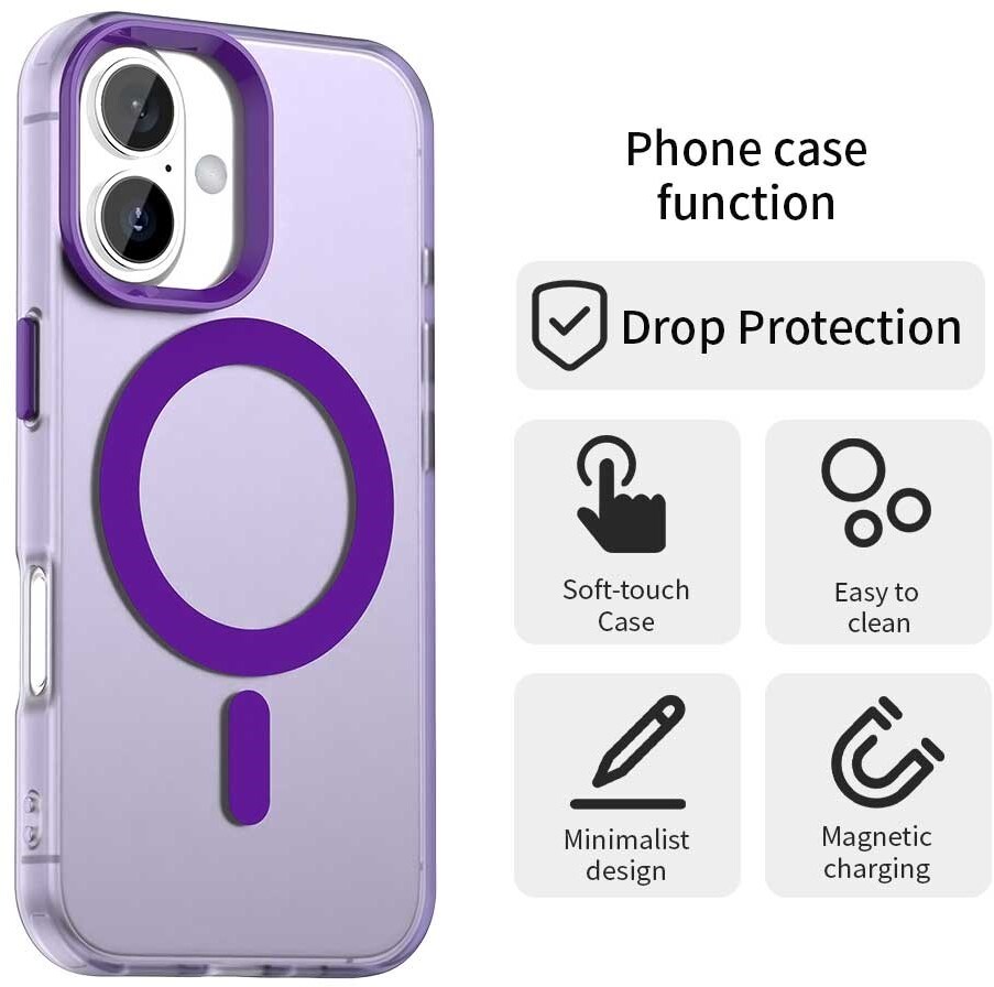 Apple iPhone 16 Plus Hoesje MagSafe Backcover Semi-Transparant & Paars afbeelding 6