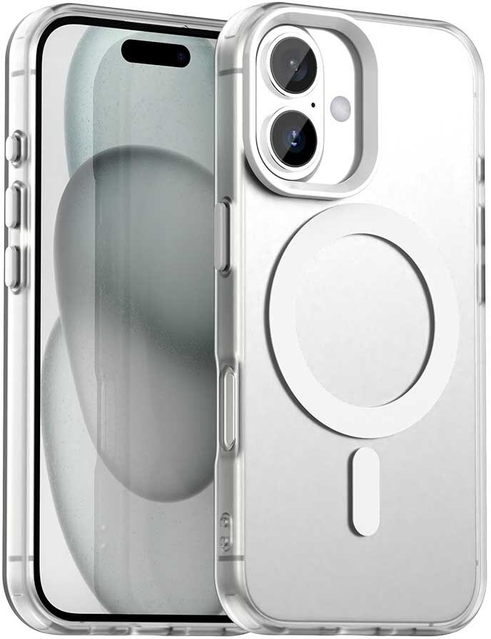Apple iPhone 16 Hoesje MagSafe Backcover Semi-Transparant & Wit afbeelding 1