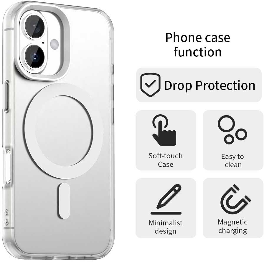 Apple iPhone 16 Hoesje MagSafe Backcover Semi-Transparant & Wit afbeelding 6