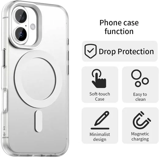 Apple iPhone 16 Hoesje MagSafe Backcover Semi-Transparant & Wit afbeelding 6