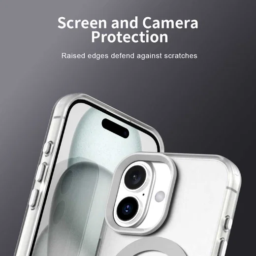 Apple iPhone 16 Hoesje MagSafe Backcover Semi-Transparant & Wit afbeelding 8