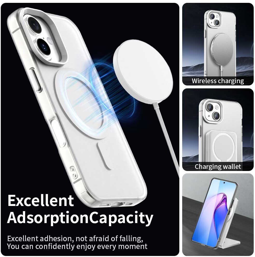 Apple iPhone 16 Hoesje MagSafe Backcover Semi-Transparant & Wit afbeelding 5