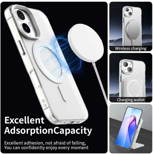 Apple iPhone 16 Hoesje MagSafe Backcover Semi-Transparant & Wit afbeelding 5