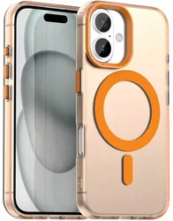 Apple iPhone 16 Hoesje MagSafe Backcover Semi-Transparant & Oranje afbeelding