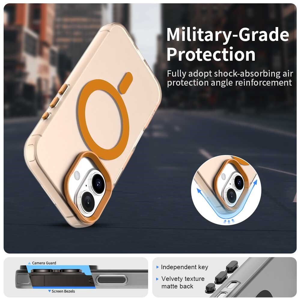 Apple iPhone 16 Hoesje MagSafe Backcover Semi-Transparant & Oranje afbeelding 2