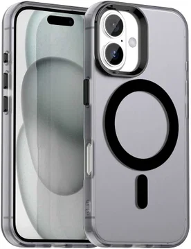 Apple iPhone 16 Hoesje MagSafe Backcover Semi-Transparant & Zwart