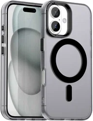 Apple iPhone 16 Hoesje MagSafe Backcover Semi-Transparant & Zwart afbeelding