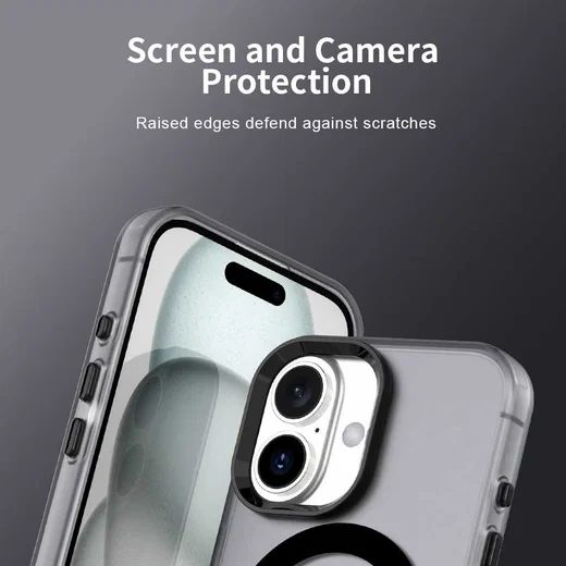 Apple iPhone 16 Hoesje MagSafe Backcover Semi-Transparant & Zwart afbeelding 8