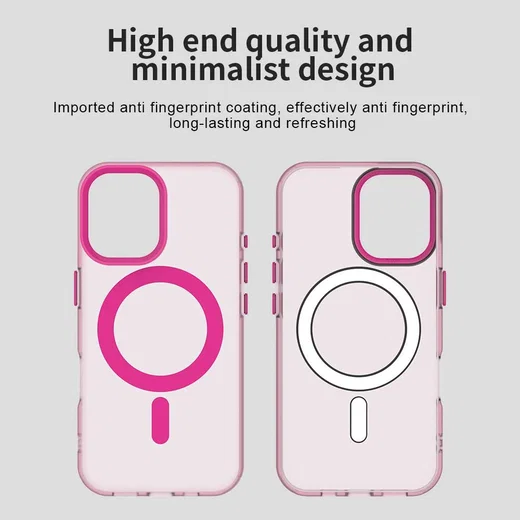 Apple iPhone 16 Hoesje MagSafe Backcover Semi-Transparant & Roze afbeelding 10