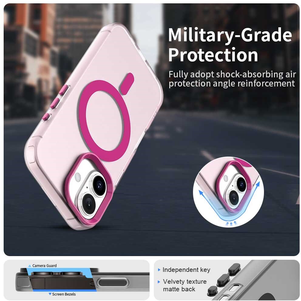 Apple iPhone 16 Hoesje MagSafe Backcover Semi-Transparant & Roze afbeelding 2