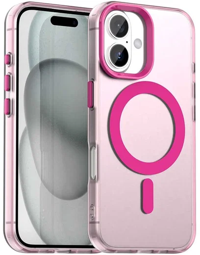 Apple iPhone 16 Hoesje MagSafe Backcover Semi-Transparant & Roze afbeelding 1