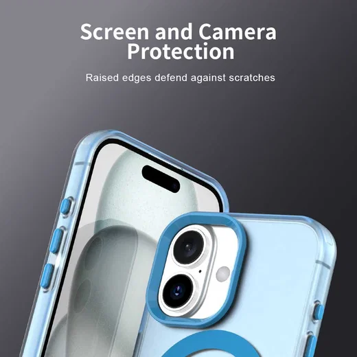 Apple iPhone 16 Hoesje MagSafe Backcover Semi-Transparant & Blauw afbeelding 8