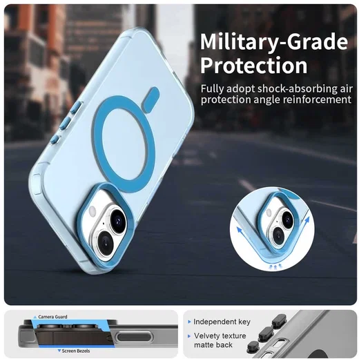 Apple iPhone 16 Hoesje MagSafe Backcover Semi-Transparant & Blauw afbeelding 2