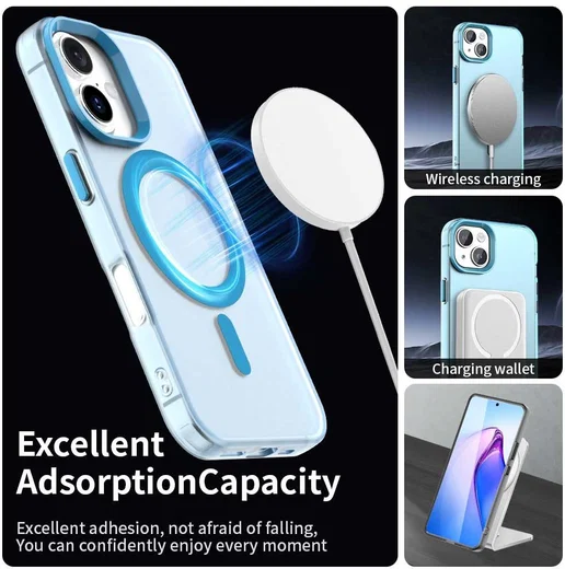 Apple iPhone 16 Hoesje MagSafe Backcover Semi-Transparant & Blauw afbeelding 5