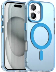 Apple iPhone 16 Hoesje MagSafe Backcover Semi-Transparant & Blauw afbeelding