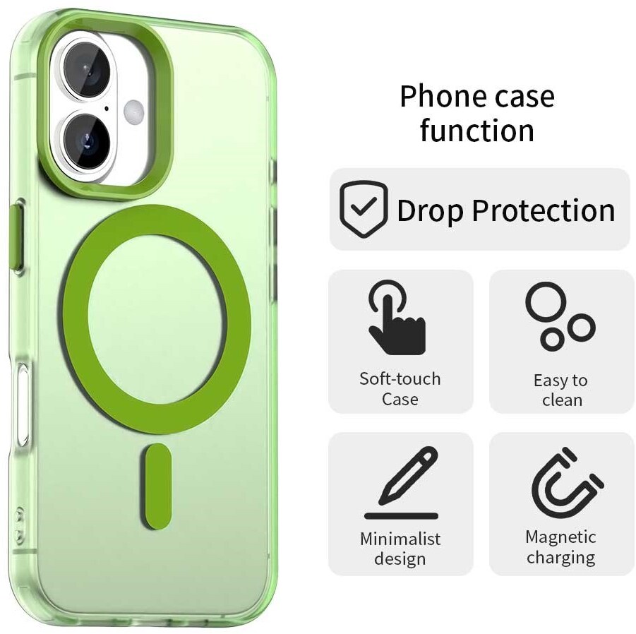Apple iPhone 16 Hoesje MagSafe Backcover Semi-Transparant & Groen afbeelding 6
