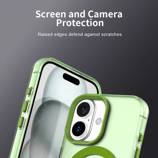Apple iPhone 16 Hoesje MagSafe Backcover Semi-Transparant & Groen afbeelding 8