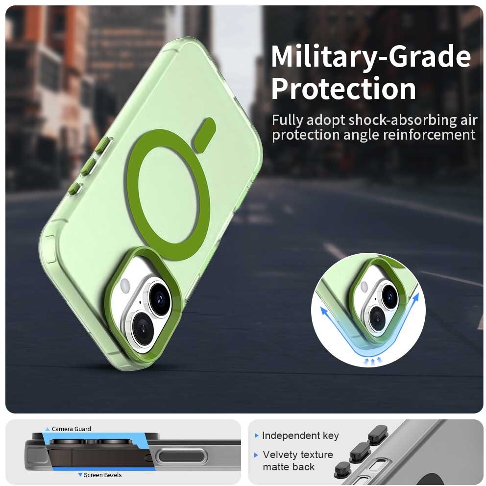 Apple iPhone 16 Hoesje MagSafe Backcover Semi-Transparant & Groen afbeelding 2