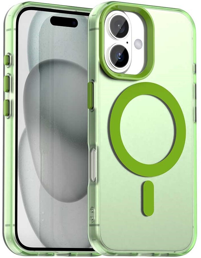 Apple iPhone 16 Hoesje MagSafe Backcover Semi-Transparant & Groen afbeelding 1