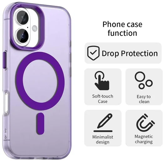 Apple iPhone 16 Hoesje MagSafe Backcover Semi-Transparant & Paars afbeelding 6