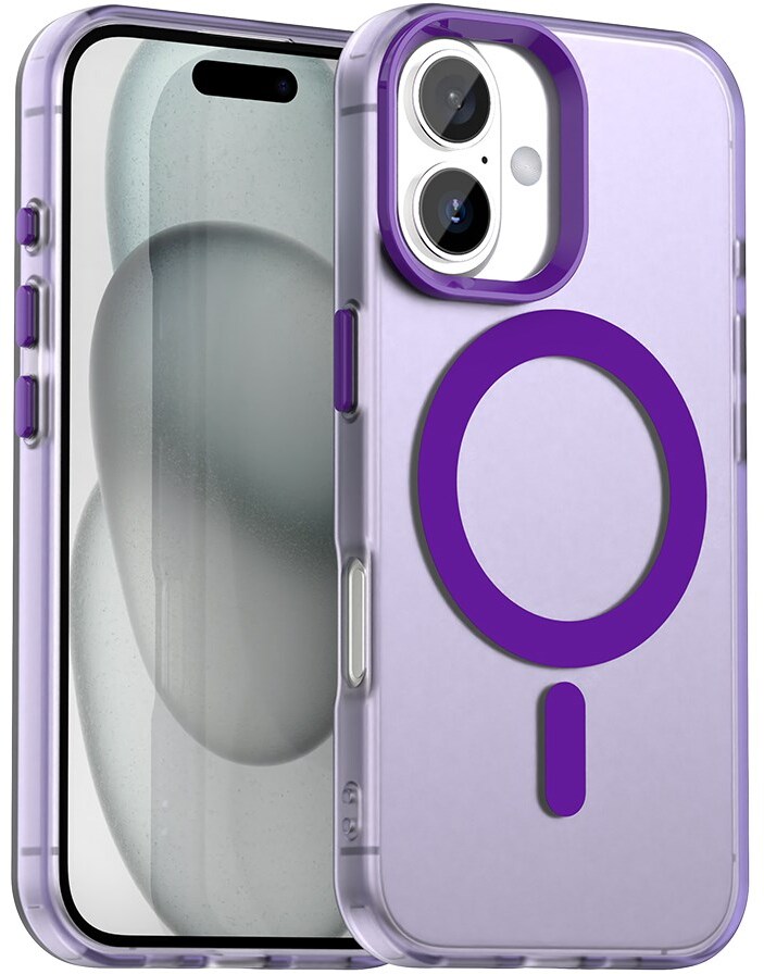 Apple iPhone 16 Hoesje MagSafe Backcover Semi-Transparant & Paars afbeelding 1
