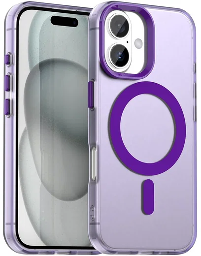 Apple iPhone 16 Hoesje MagSafe Backcover Semi-Transparant & Paars afbeelding 1