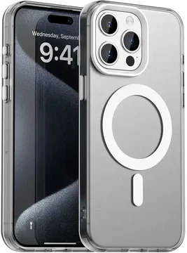 Apple iPhone 15 Pro Max Hoesje MagSafe Backcover Semi-Transparant & Wit