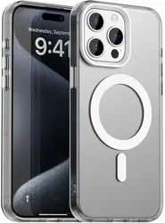 Apple iPhone 15 Pro Max Hoesje MagSafe Backcover Semi-Transparant & Wit afbeelding