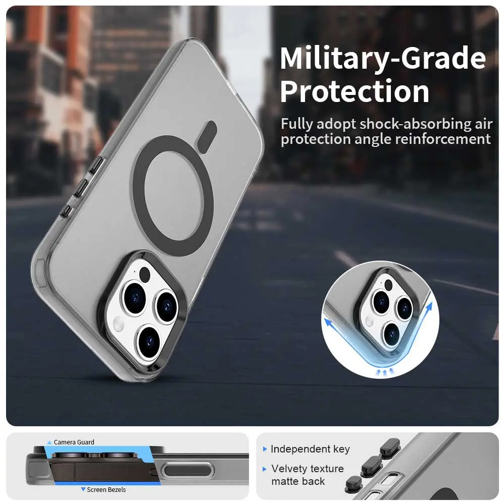 Apple iPhone 15 Pro Max Hoesje MagSafe Backcover Semi-Transparant & Zwart afbeelding 2