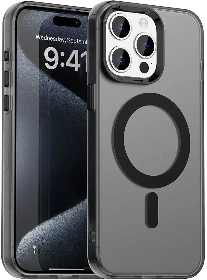Apple iPhone 15 Pro Max Hoesje MagSafe Backcover Semi-Transparant & Zwart afbeelding 1